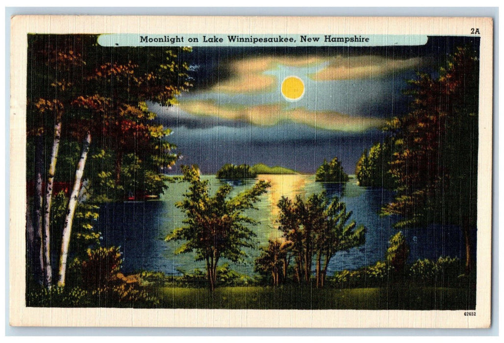 c1950's Moonlight on Lake Winnipesaukee New Hampshire NH Vintage Postcard