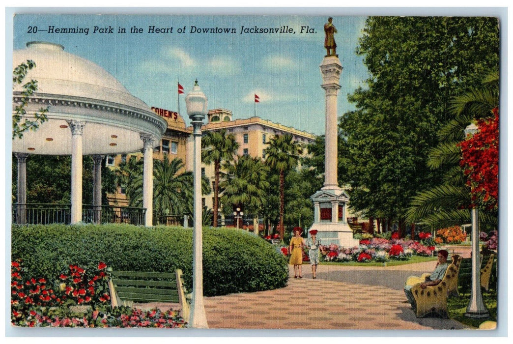 1944 Hemming Park in the Heart of Downtown Jacksonville Florida FL Postcard