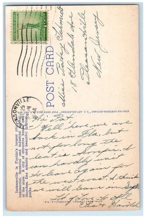 1944 Hemming Park in the Heart of Downtown Jacksonville Florida FL Postcard