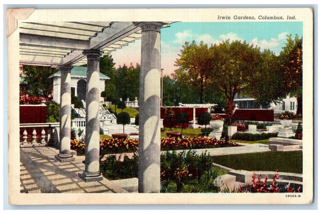 1943 Flowers Trees at Irwin Gardens Columbus Indiana IN Posted Vintage Postcard