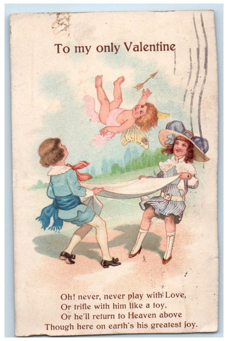 c1910's Valentine Childrens Playing Butterfly Wings Embossed Detroit MI Postcard