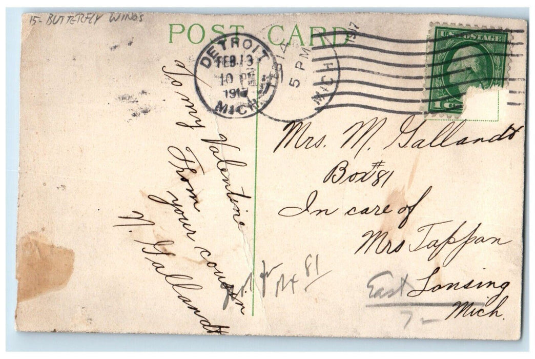 c1910's Valentine Childrens Playing Butterfly Wings Embossed Detroit MI Postcard