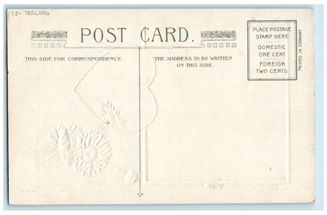 c1910's Valentine Greeting Flowers Sailors Winsch Back Embossed Antique Postcard