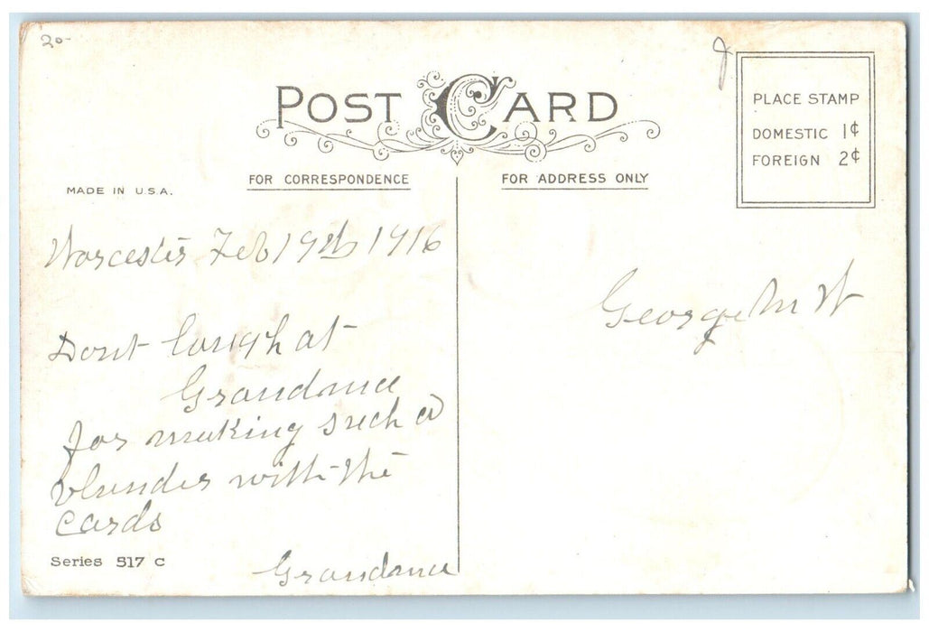 1916 Valentine Message Little Girl Shovel Dog Winter Snow Giant Heart Postcard