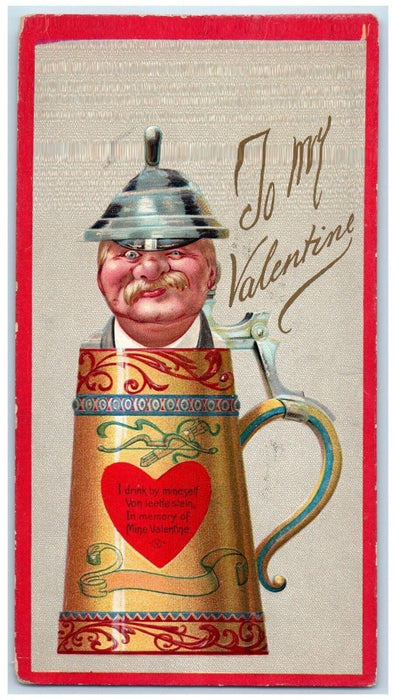 c1910's Valentine Old Man Beer Stein Embossed Antique Posted Tuck's Postcard