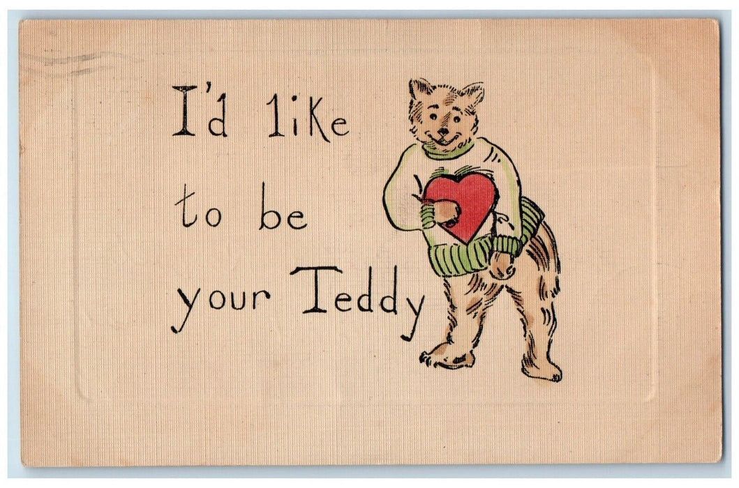 1907 Valentine Anthropomorphic Teddy Bear Heart Buffalo New York NY Postcard