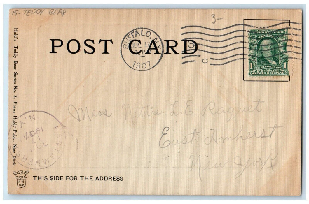 1907 Valentine Anthropomorphic Teddy Bear Heart Buffalo New York NY Postcard