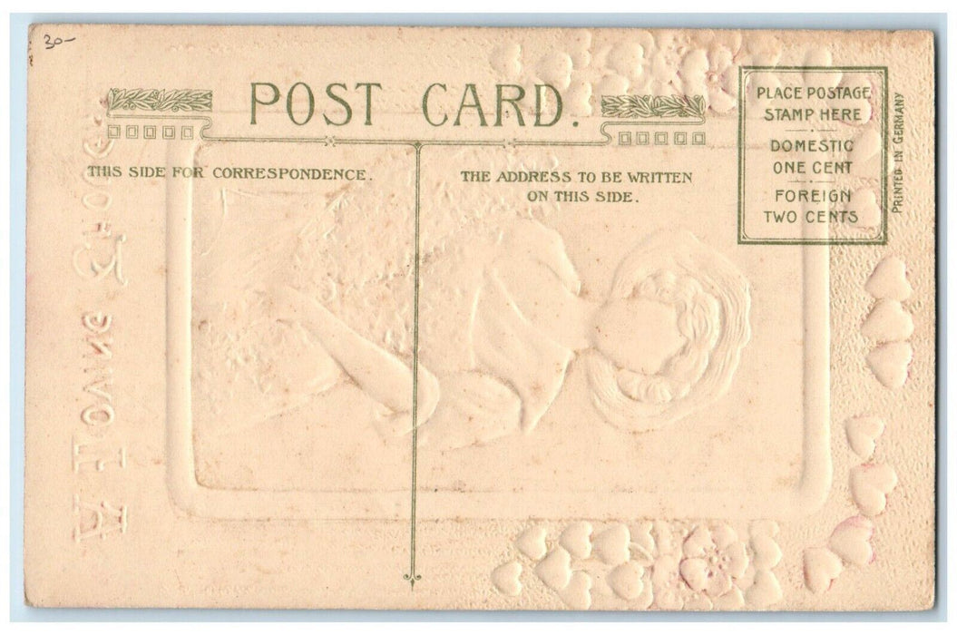 1908 Valentine Pretty Girl Hearts Flower John Winsch Artist Signed Postcard