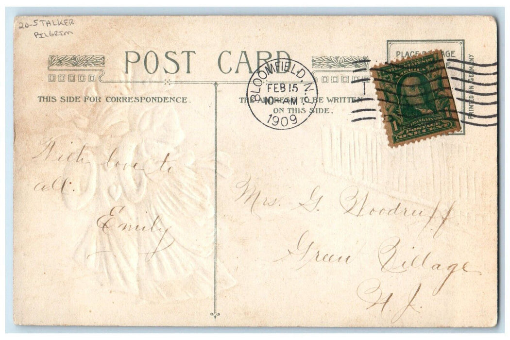 1909 Valentine Girls Stalker Pilgrim Winter Winsch Back Loomfield NJ Postcard
