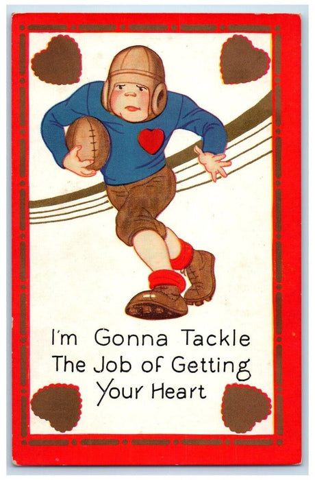 c1905 Valentine Man Football Sports Gonna Tackle Getting Your Heart Postcard