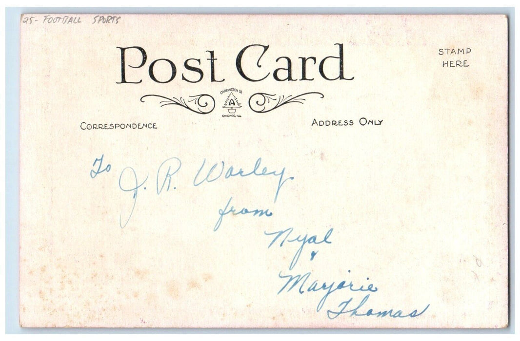 c1905 Valentine Man Football Sports Gonna Tackle Getting Your Heart Postcard
