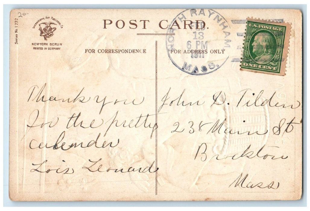 1911 Valentine Angel Cupid Hearts In Basket Clapsaddle North Rayham MA Postcard