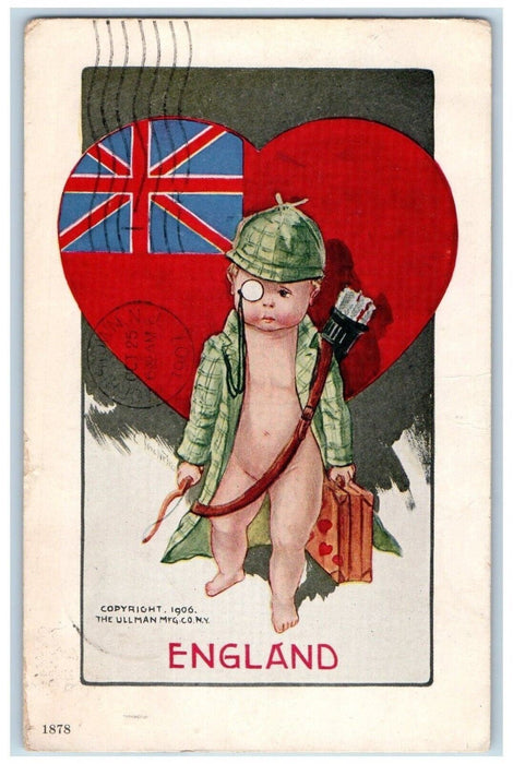 1907 Valentine Angel Cupid Heart Bow Arrow Embossed Ullman Antique Postcard