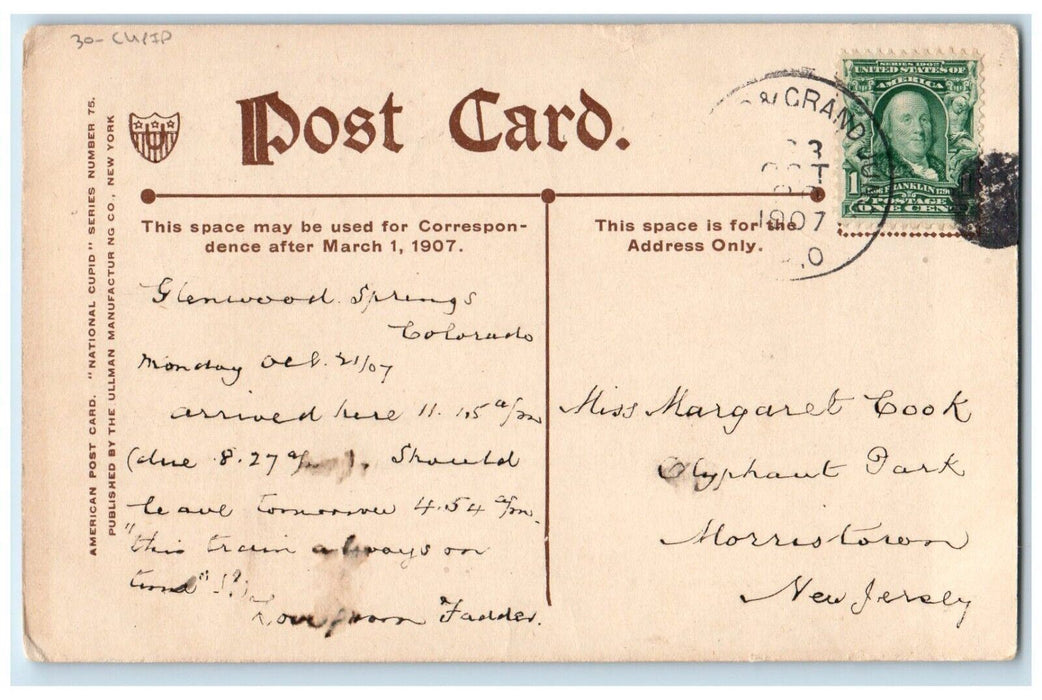 1907 Valentine Angel Cupid Heart Bow Arrow Embossed Ullman Antique Postcard