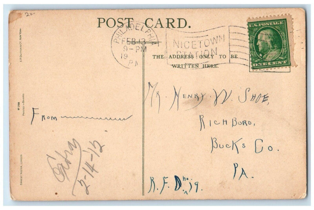 1912 Valentine Boy Girl Eating Jam Philadelphia PA Posted Antique Postcard