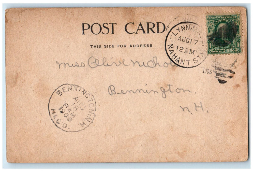 1906 Public Library Nahant Massachusetts MA Bennington NH Posted Postcard