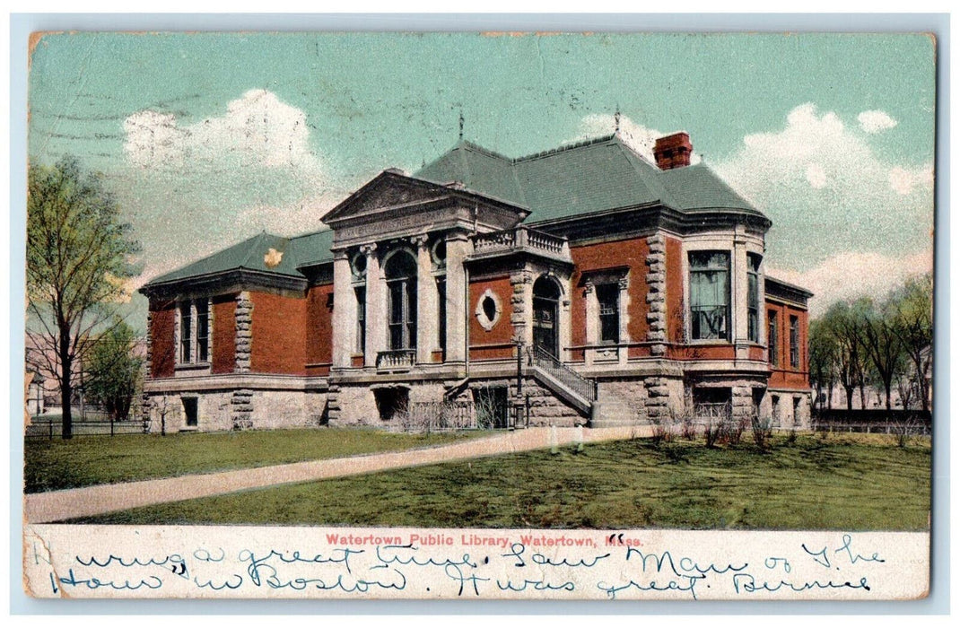 1908 Watertown Public Library Watertown Massachusetts MA Posted Postcard