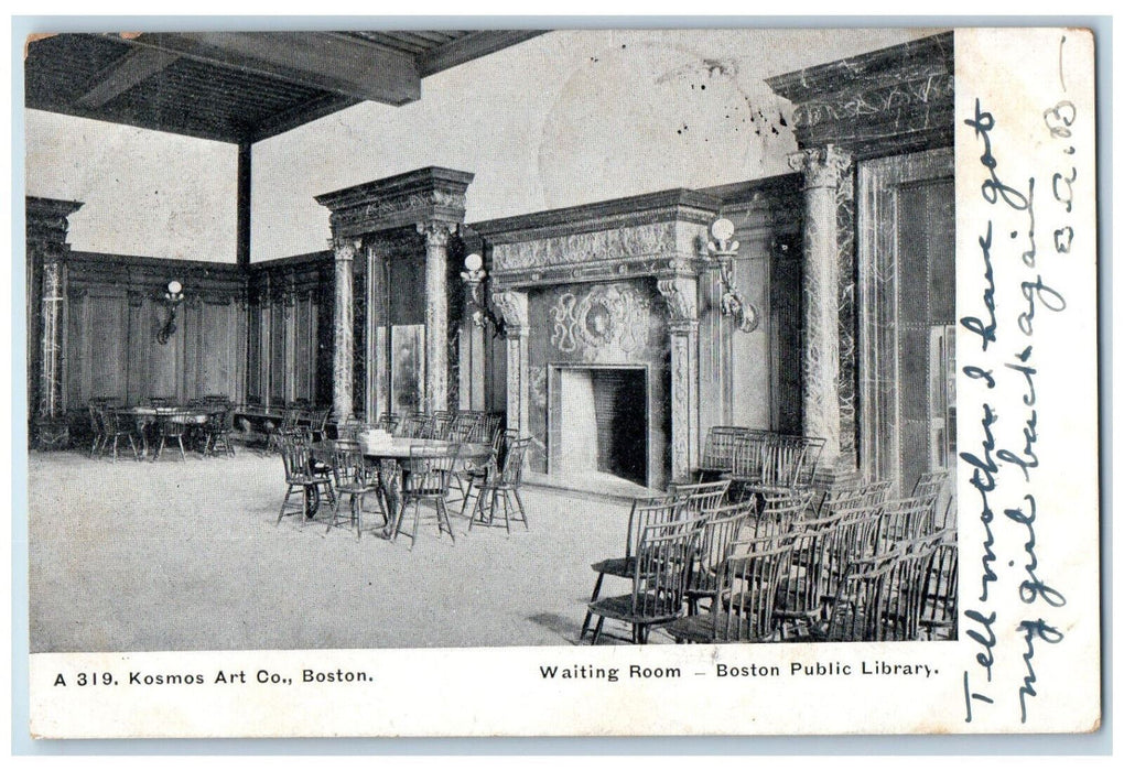 1906 Waiting Room Boston Public Library MA Bristol VT Posted Postcard