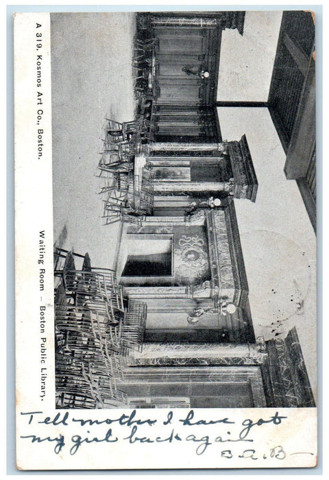1906 Waiting Room Boston Public Library MA Bristol VT Posted Postcard
