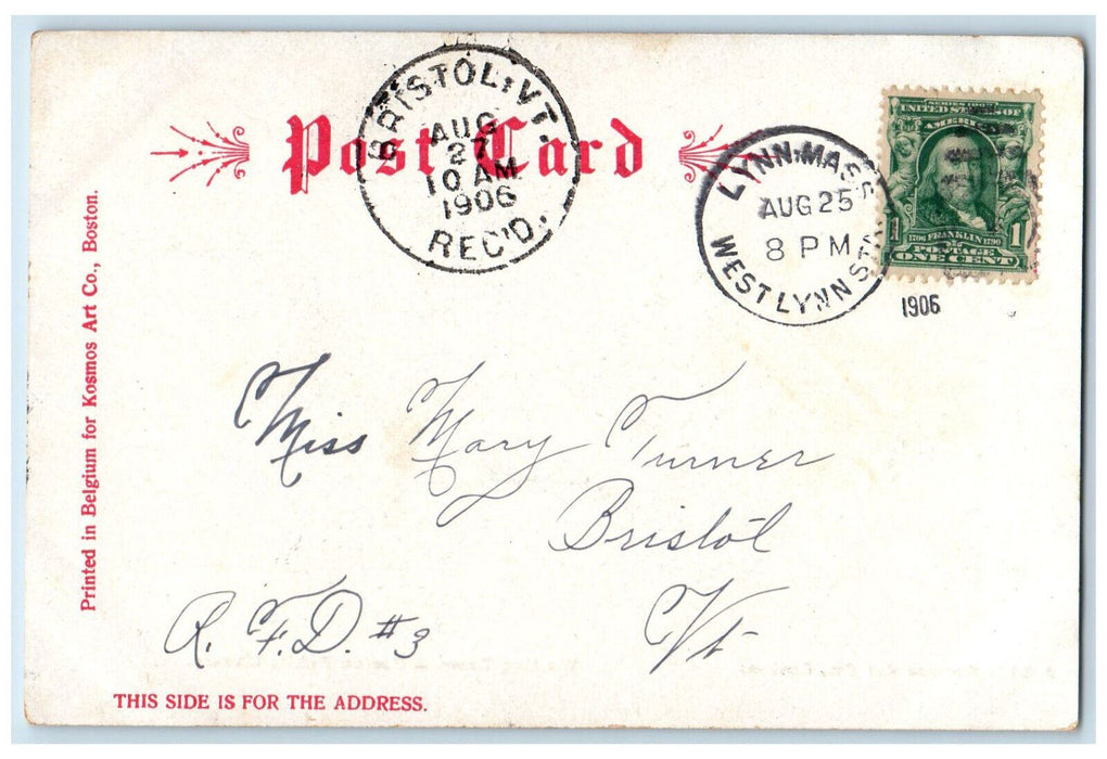 1906 Waiting Room Boston Public Library MA Bristol VT Posted Postcard