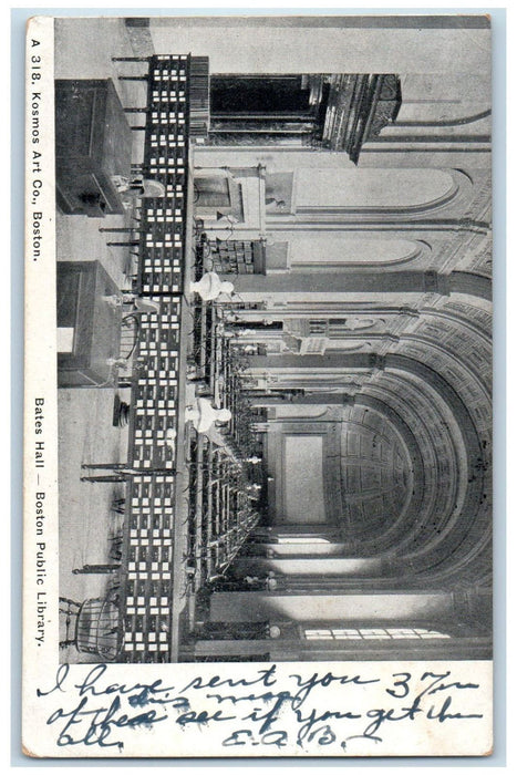 1906 Bates Hall Boston Public Library MA Bristol VT Antique Posted Postcard