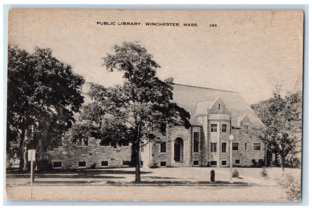 c1940's Public Library Winchester Massachusetts MA Unposted Postcard