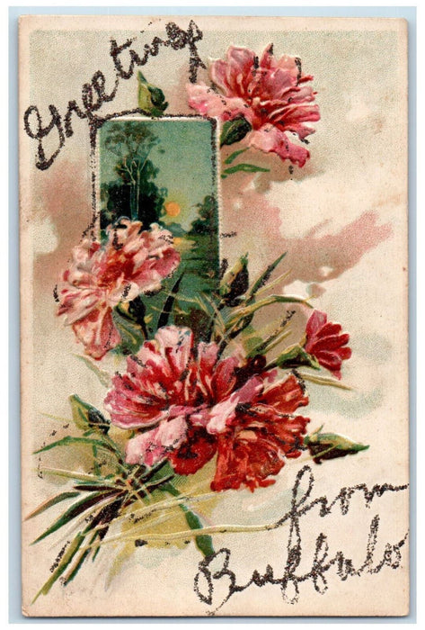 c1910 Flowers Greetings from Buffalo New York NY Embossed Glitter Postcard