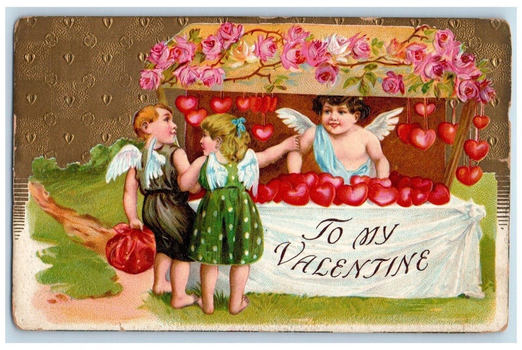 1912 Valentine Angel Cherub Selling Hearts Vineland New Jersey NJ Postcard