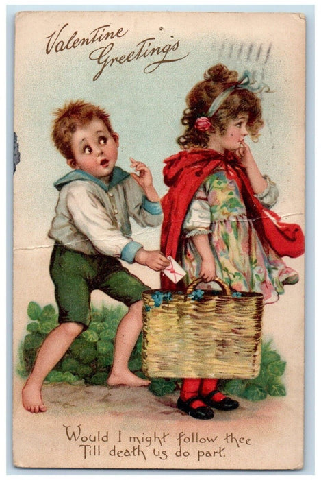 1909 Valentine Greetings Girl Boy Letter Philadelphia PA Tuck's Antique Postcard
