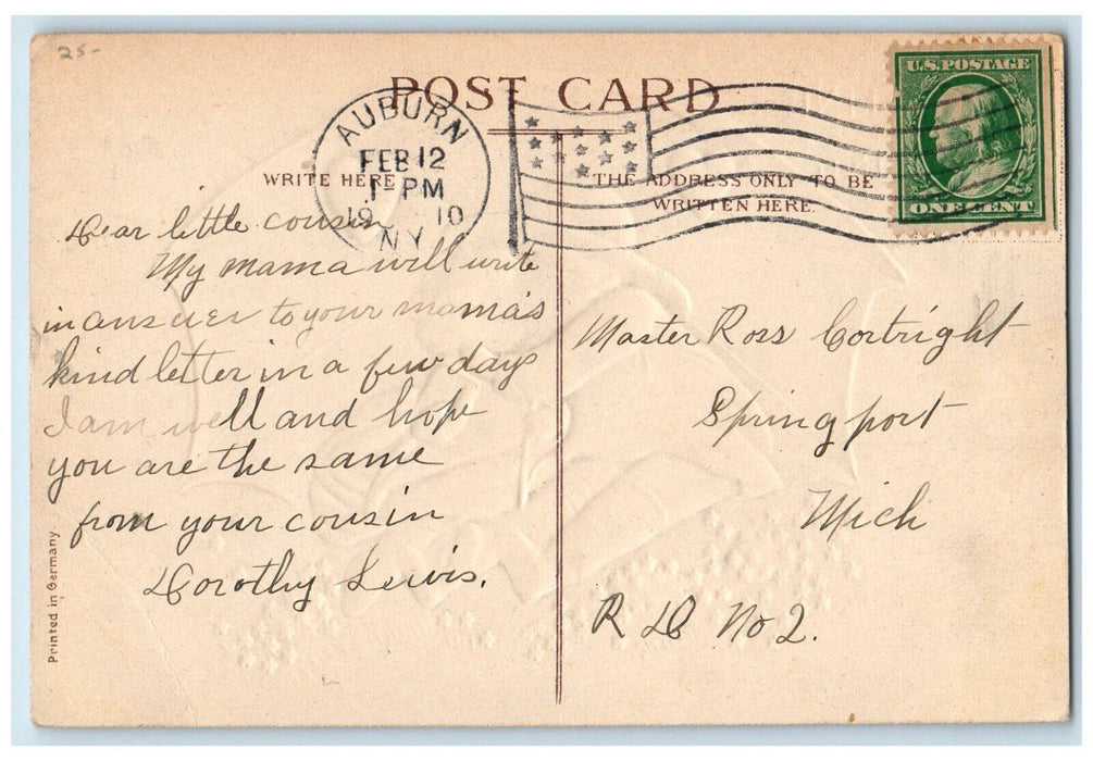 1910 Valentine Greeting Cute Children Umbrella Heart Flowers Auburn NY Postcard
