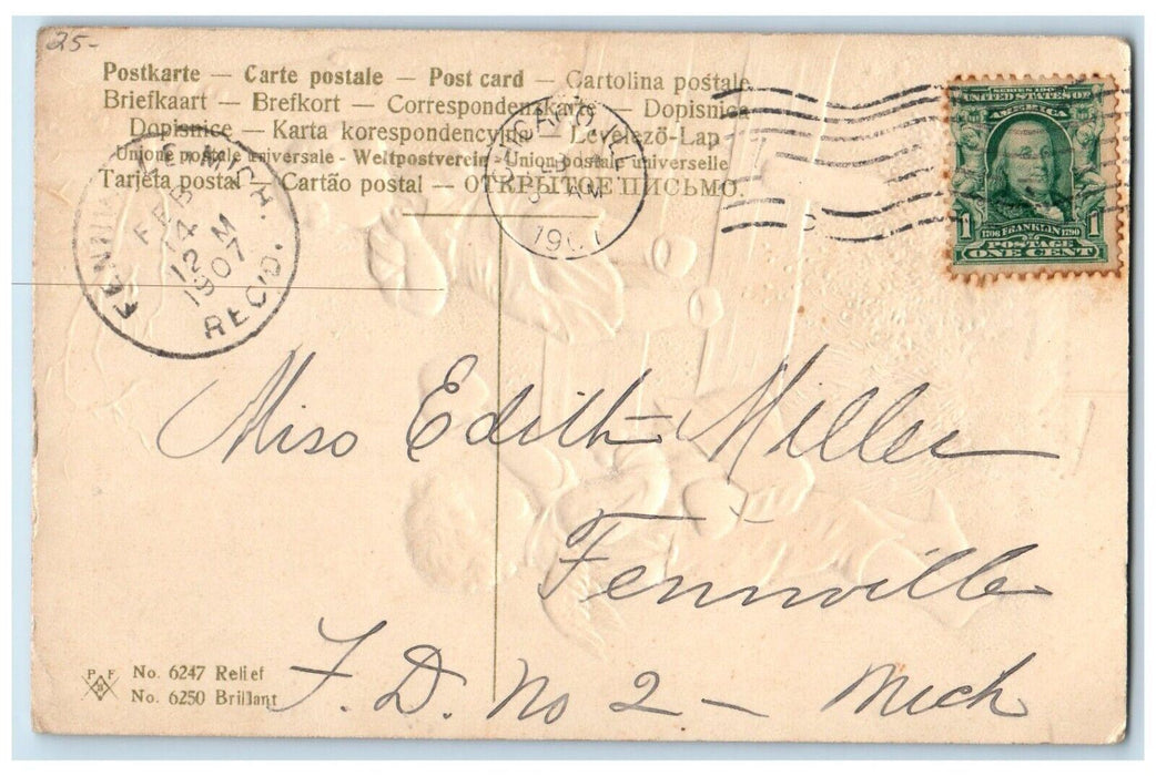 1907 Valentine Angel Hearts Little Girl Embossed Antique Chicago IL Postcard