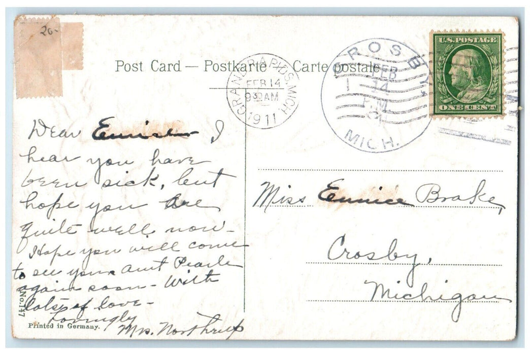 1911 Valentine Angels Cherub Blindfold Bare Butt Hearts Crosby MI Postcard