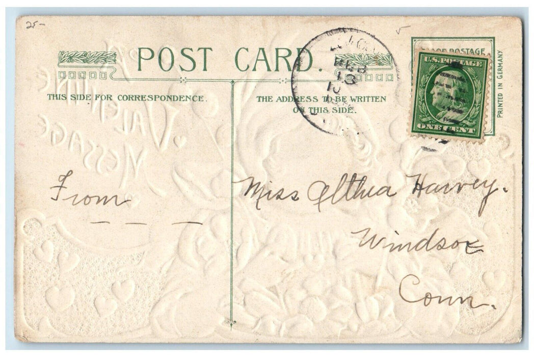 c1910's Valentine Message Pretty Girl Flowers Embossed Winsch Back Postcard