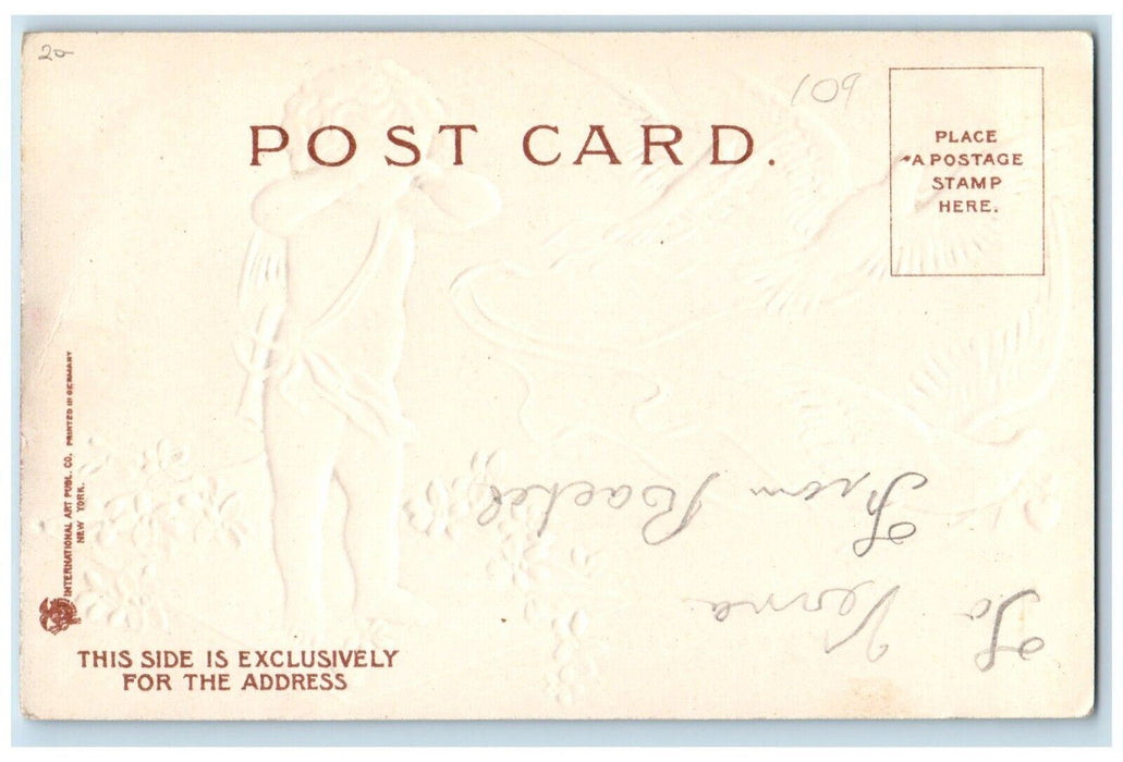Valentine Angel Crying Letter Dove Pansies Flowers Clapsaddle Embossed Postcard