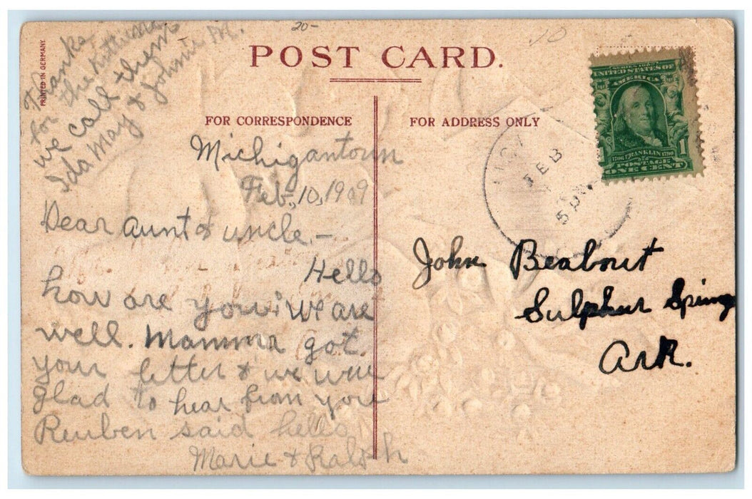 c1910's Valentine Angels Cherub Pink Roses Embossed Posted Antique Postcard