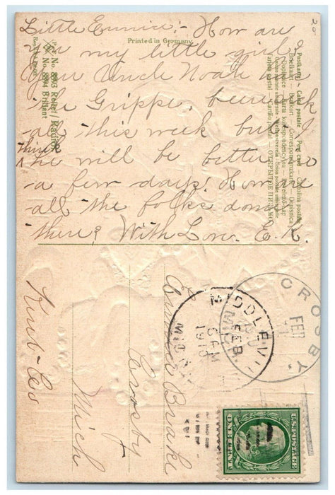 1910 Valentine Angel Playing Harp Pulling Swan Flowers Crosby MI Posted Postcard