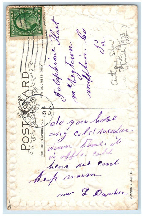 1914 Valentine Boy Benden Knee Hearts Embossed Altoon PA Antique Postcard
