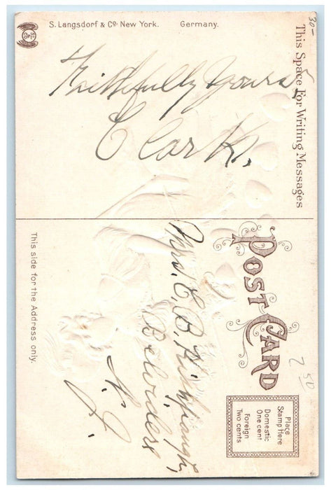 c1910's Valentine Pretty Girl Swing Hearts Embossed Posted Antique Postcard
