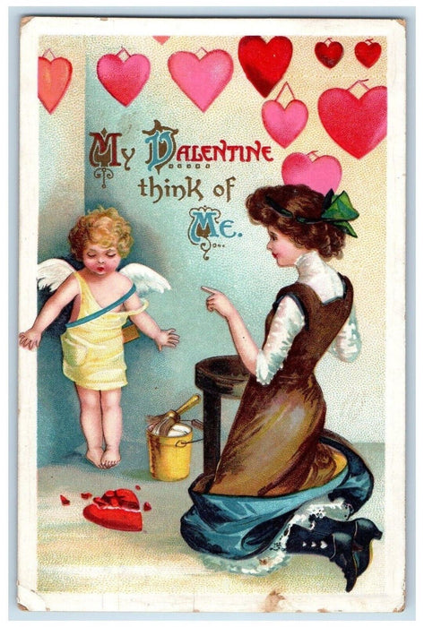 1911 Valentine Girl Angel Heart Fell Broken Kempton Illinois IL Antique Postcard