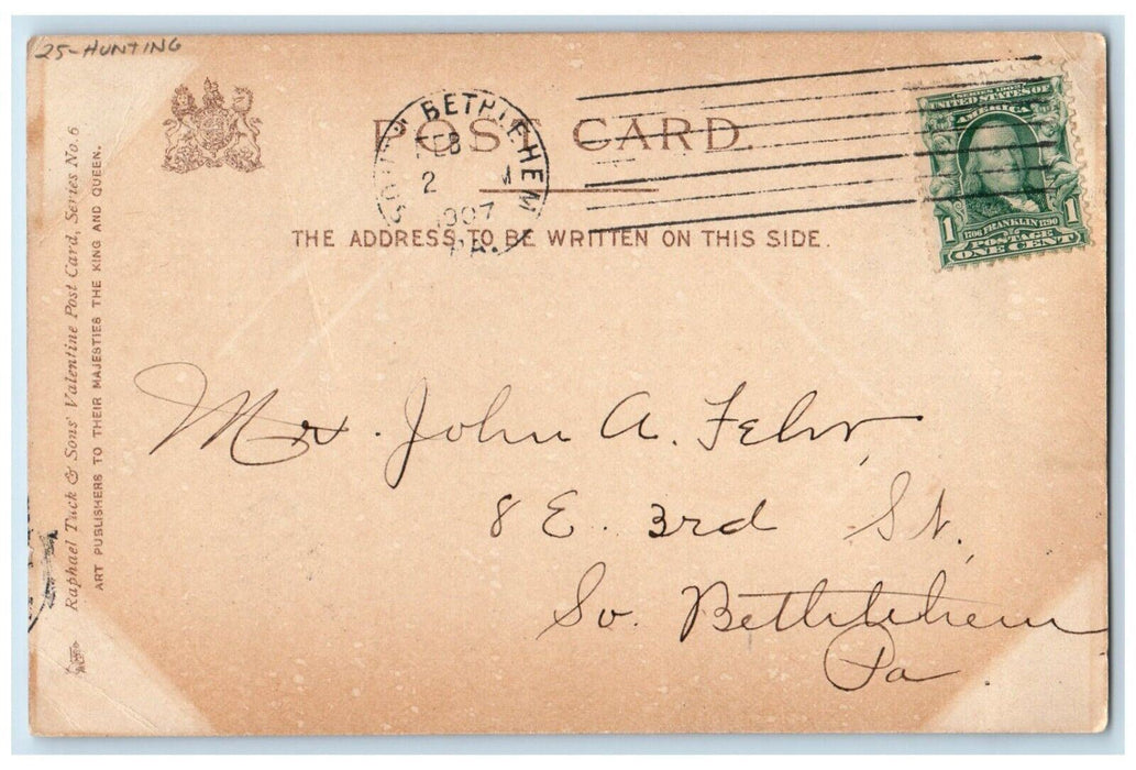 1907 Valentine Greetings Man Hunting Rifle Gun Shooting Heart Tuck's Postcard