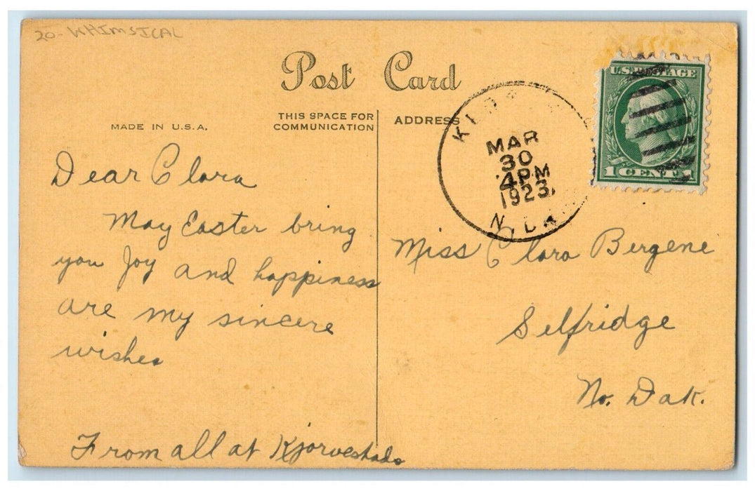 1923 Easter Joys Angel Palm Leaf Tomb Whimsical Posted Vintage Postcard
