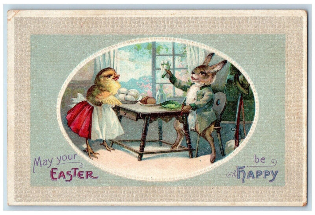 c1910's Easter Anthropomorphic Chick Rabbit Eggs Clapsaddle Embossed Postcard