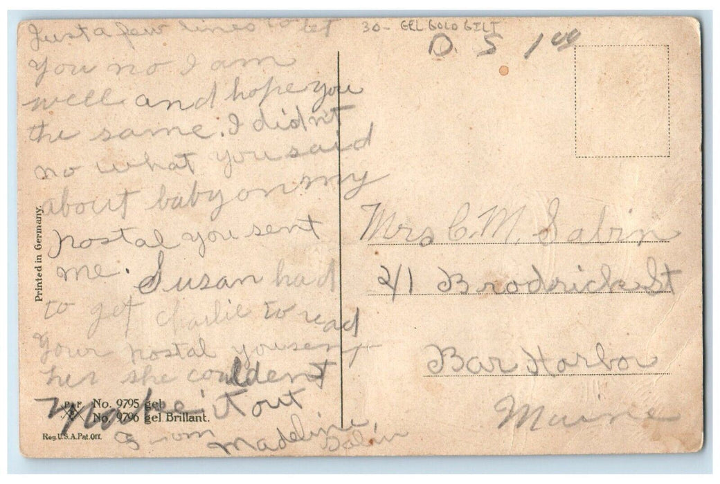 c1910's Easter Greetings Childrens Rooster Chicken Gel Gold Gilt Posted Postcard