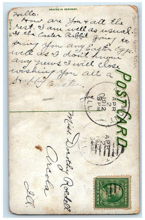 1910 Easter Greetings Chicks Flowers Vase Gel Gold Gilt Altamont IL Postcard