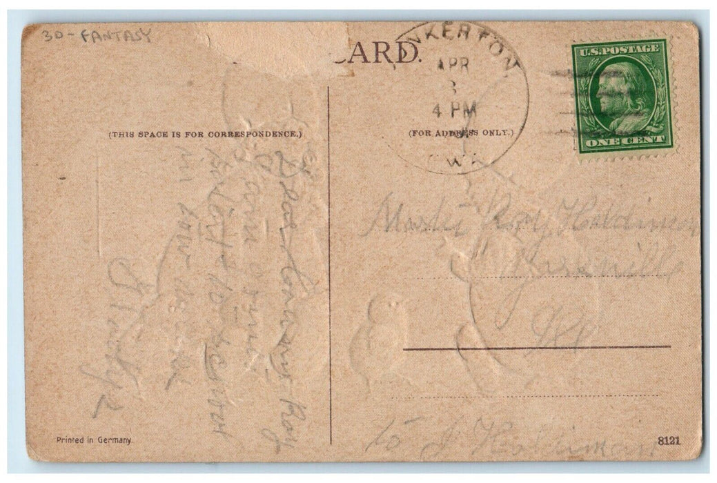 c1910's Easter Wishes Fantasy Children Eggs Hat Chicks Embossed Antique Postcard