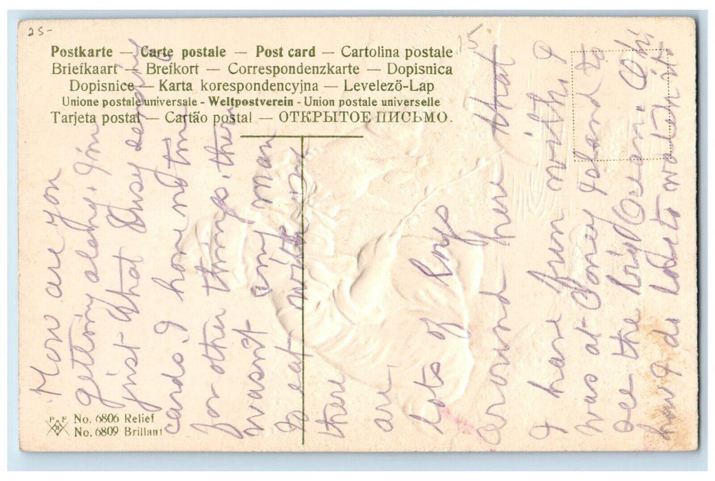c1910's Easter Dutch Girl Lamb Egg Boat Embossed Posted Antique Postcard