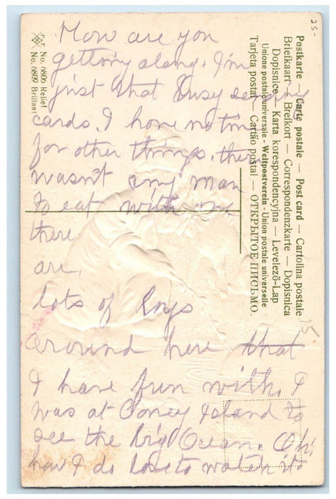c1910's Easter Dutch Girl Lamb Egg Boat Embossed Posted Antique Postcard