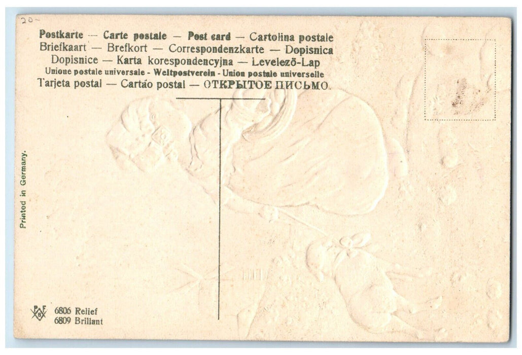 c1910's Easter Greetings Girl Lamb Basket Of Eggs Windmill Embossed Postcard