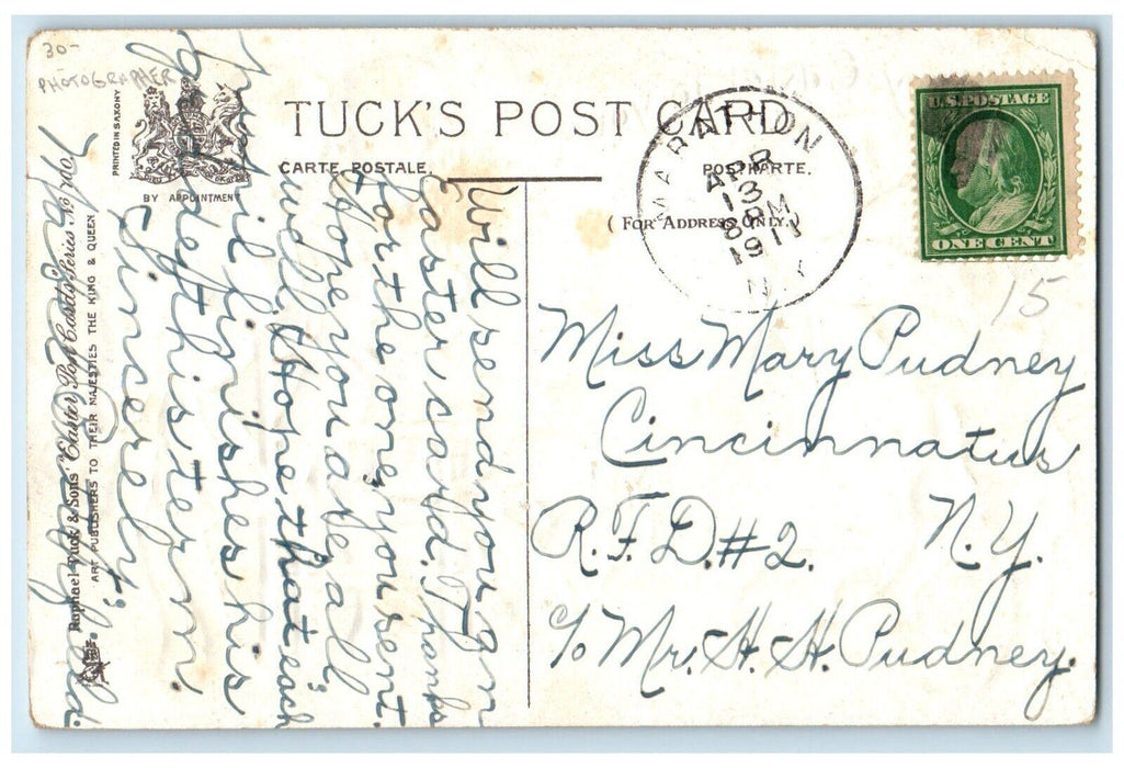 1911 Happy Easter Girls Rabbits Flowers Photographer Embossed Tuck's Postcard