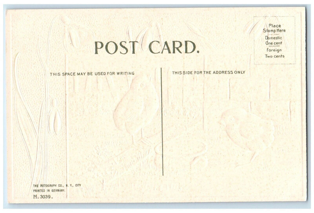 c1910's Easter Greetings Chicks Lily Flowers Embossed Unposted Antique Postcard